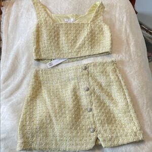 House of Harlow 1960 Yellow Tweed Crop Top and Skirt Set